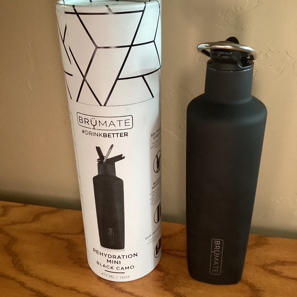 BRUMATE  Rehydration Mini 16 oz  BLACK CAMO  Stainless Steel Water Bottle  New